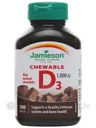 JAMIESON Vitamin D 1000 IU (25 µg) Chocolat košļājamās tabletes, 100 gab.