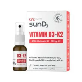 LYL sunD3 D3+K2 | 4000 SV+100 µg (150 devas) sprejs, 15 ml