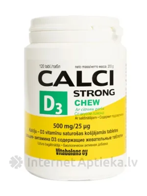 Calci Strong + D3 Chew košļājamās tabletes ar citrona garšu, 120 gb.