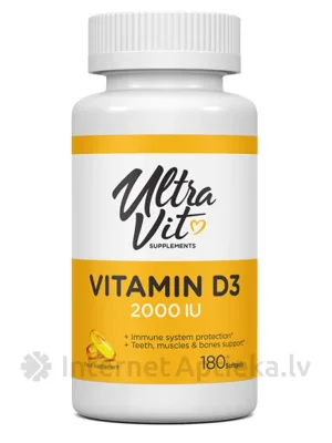 UltraVit Vitamīns D2000 IU, 180 kapsulas