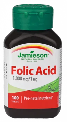 JAMIESON Folic Acid 1 mg tabletes, 100 gab.
