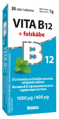 VITABALANS Vita B12 + folskābe 1000 µg /400 µg sūkājamās tabletes, 30 gab.