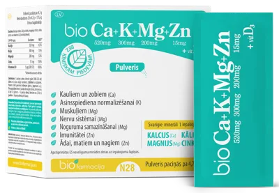 BIOFARMACIJA BIO CA+K+MG+ZN+D3 pulveris N28