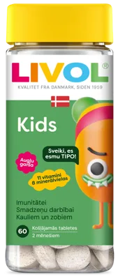 LIVOL Multi Kids Ar Augļu Garšu košļājamās tabletes, 60 gab.