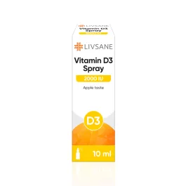 LIVSANE Vitamin D3 Spray 2000 IU izsmidzināms šķidrums ar ābolu garšu 10ml