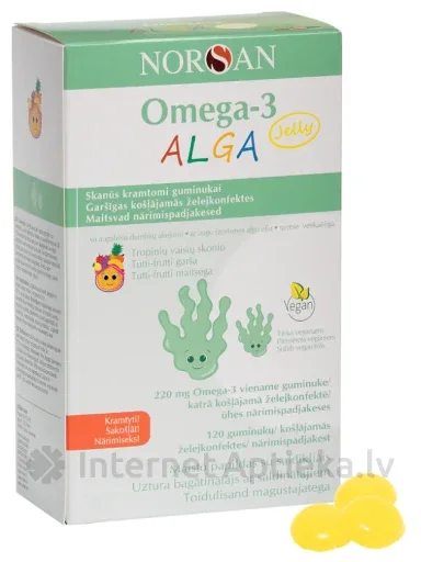 NORSAN OMEGA-3 ALGA JELLY ar Tutti-frutti garšu, 120 želejkonfektes
