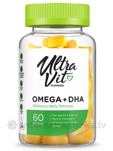 ULTRAVIT Omega 3 + DHA košļājamās tabletes, 60 gab.