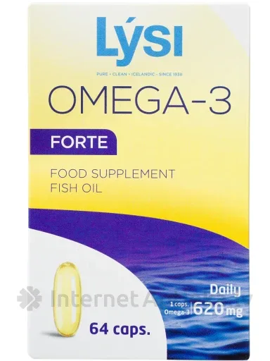 Lysi Omega-3 Forte zivju eļļa, 1000 mg, 64 kapsulas