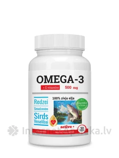Omega-3 Zivju eļļa 500 mg + E vitamīns, 30 kapsulas