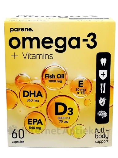 PARENE Omega-3+D3+E kapsulas, 60 gab.