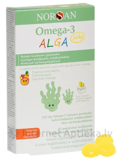 NORSAN OMEGA-3 ALGA JELLY Tutti-frutti garšu, 45 želejkonfektes