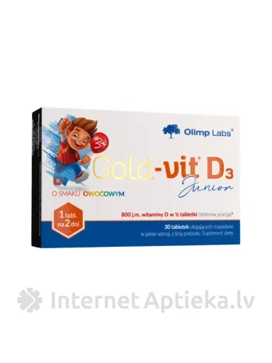 Olimp Labs Gold–vit D3 Junior ar ksilītu, 30 mutē šķīstošas tabletes