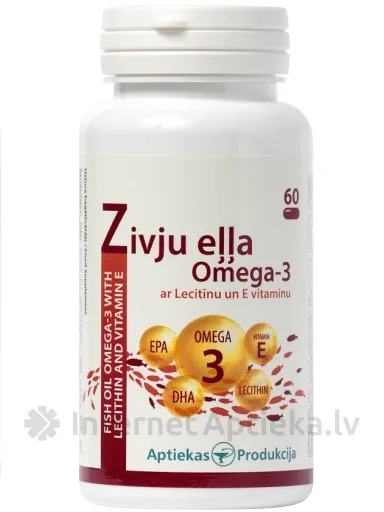 APTIEKAS PRODUKCIJA Zivju Eļļa Omega-3 Ar Lecitīnu Un E Vitamīnu kapsulas, 60 gab.