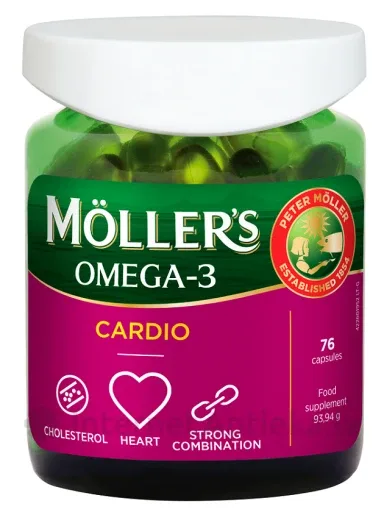 Möller′s OMEGA-3 CARDIO zivju eļļa kapsulās, 76 gb