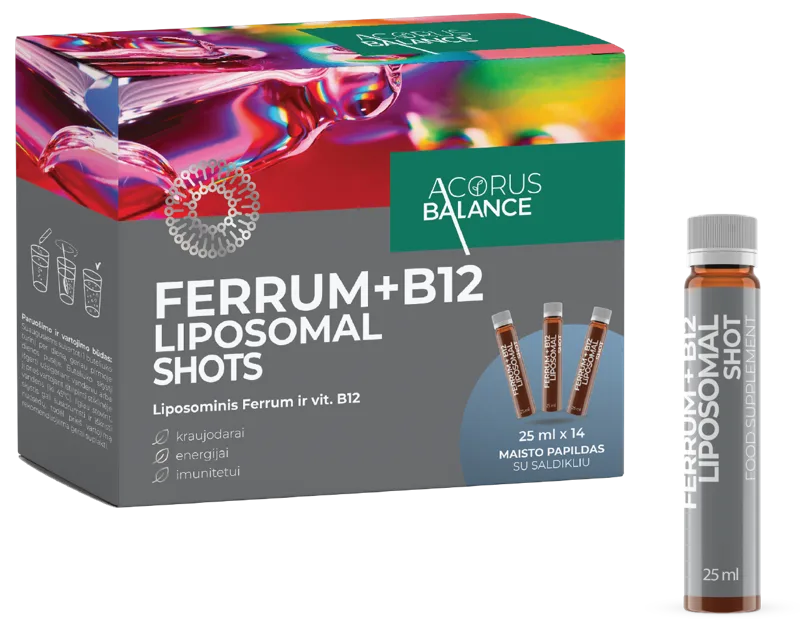ACORUS BALANCE FERRUM + B12 LIPOSOMAL SHOTS, 14 gab., 25 ml