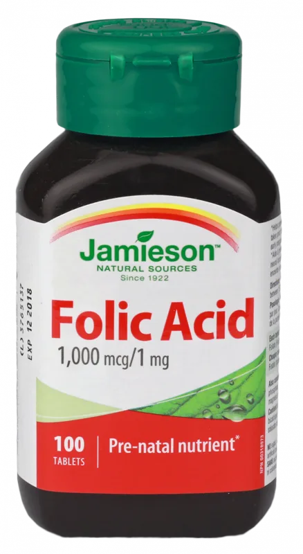 JAMIESON Folic Acid 1 mg tabletes, 100 gab.