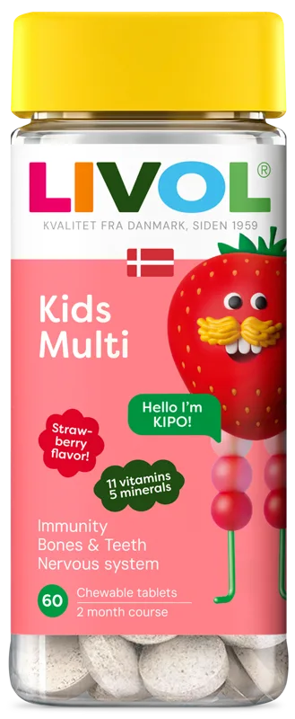 LIVOL Multi Kids (zemeņu) košļājamās tabletes, 60 gab.