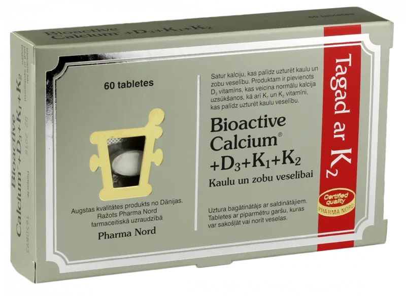 BIOACTIVE CALCIUM+D3+K1+K2 tabletes, 60 gab.