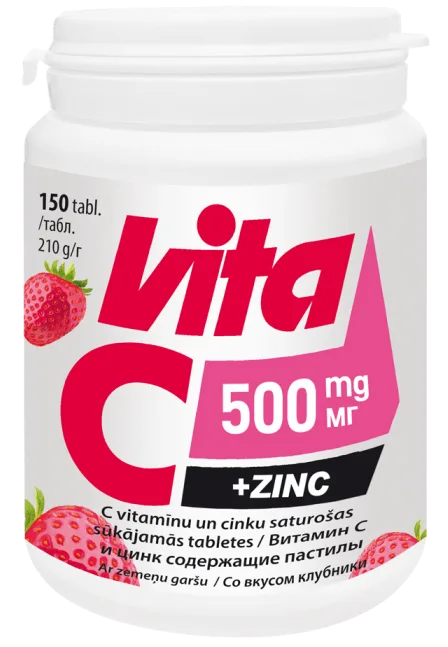 VITABALANS Vita C 500 mg + Zinc sūkājamās tabletes, 150 gab.