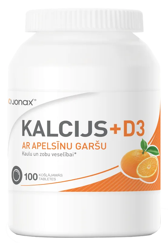 JONAX Kalcijs 500mg + D3 košļājamās tabletes, 100 gab.