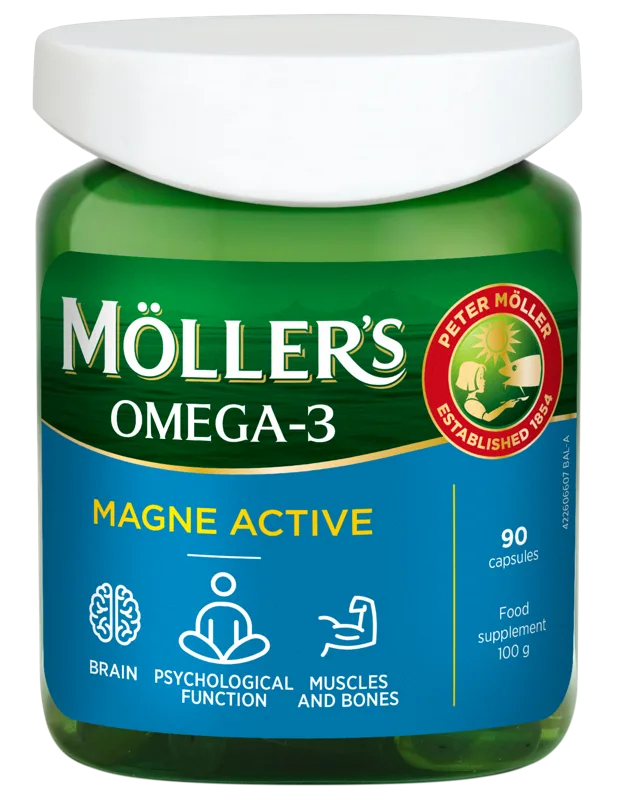 MOLLERS Omega-3 Magne Active kapsulas, 90 gab.