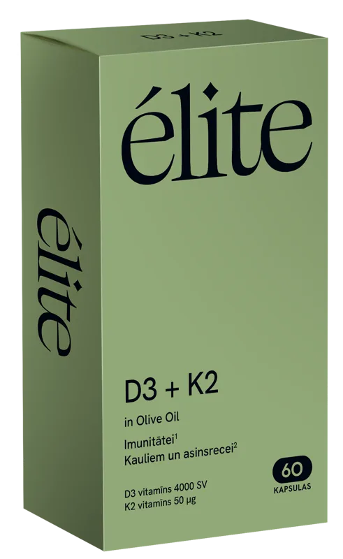ELITE D3 + K2 kapsulas, 60 gab.
