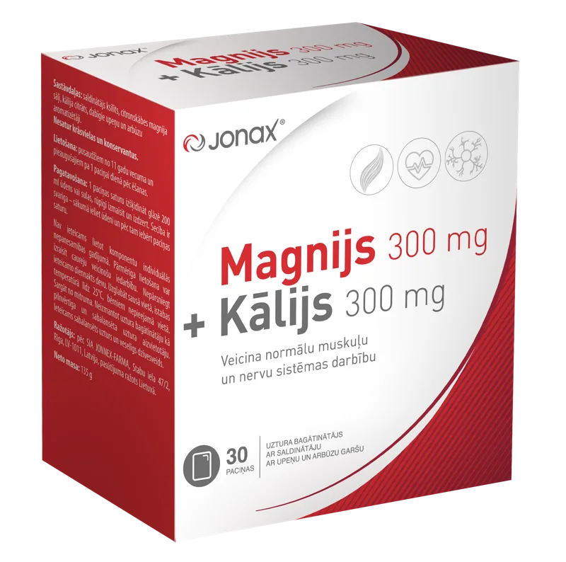 JONAX Magnijs 300 mg + Kālijs 300 mg paciņas, 30 gab.