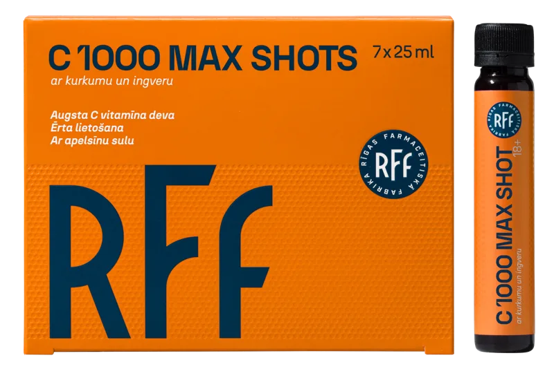 RFF C 1000 Max Shots Ar Kurkumu Un Ingveru 25 ml pudelītes, 7 gab.
