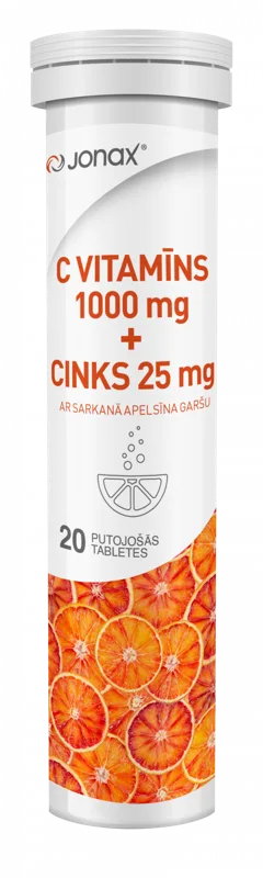 JONAX C Vitamīns 1000 mg+CINKS 25 mg putojošās tabletes, 20 gab.