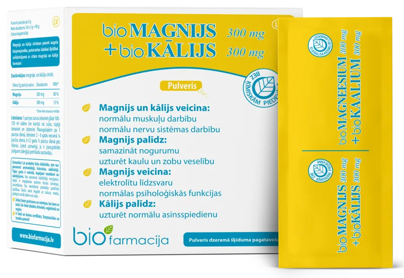 BIO MAGNIJS 300 mg + BIO KĀLIJS 300 mg, pulveris, 30 paciņas