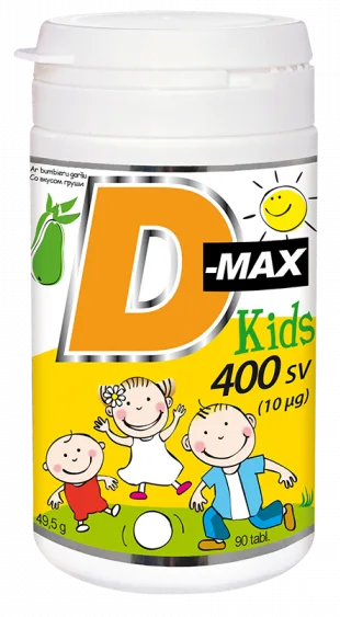 VITABALANS D-max Kids 400 SV (10 ug) košļājamās tabletes, 90 gab.