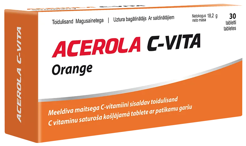 VITABALANS Acerola C-Vita Apelsīns košļājamās tabletes, 30 gab.